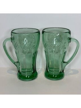 Vintage Coca Cola Emerald Glass Mug Pair